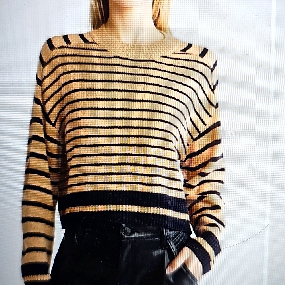 NWT Industry Republic Striped Crewneck Thick Viscose Sweater XL Khaki/Navy